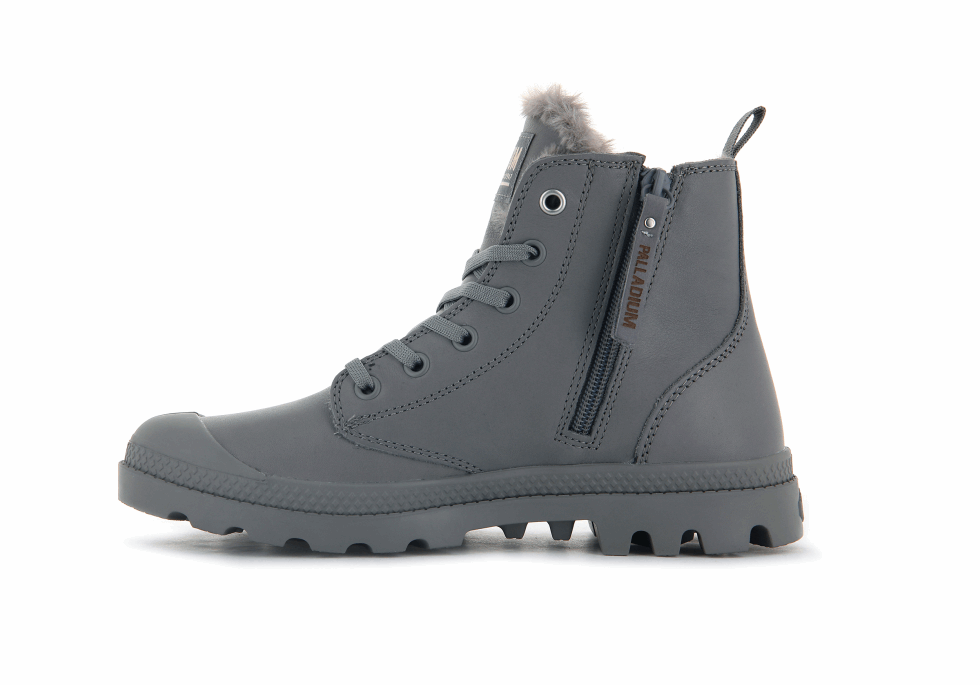 Palladium Pampa Hi Zip Cuir S Gris Flanelle