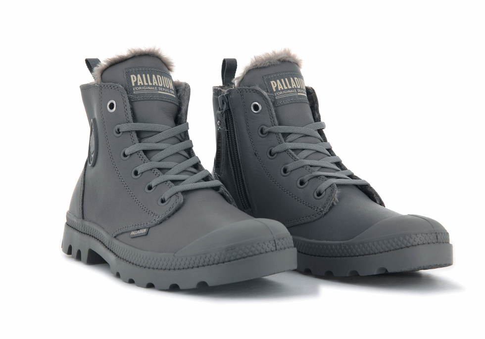 Palladium Pampa Hi Zip Cuir S Gris Flanelle